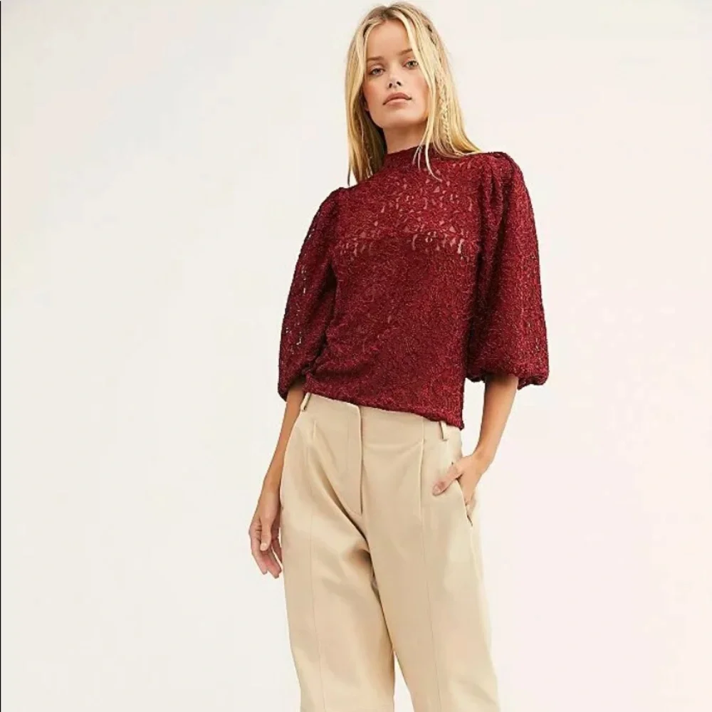 Free People Sweet Talker Lace Blouson Sleeve Top